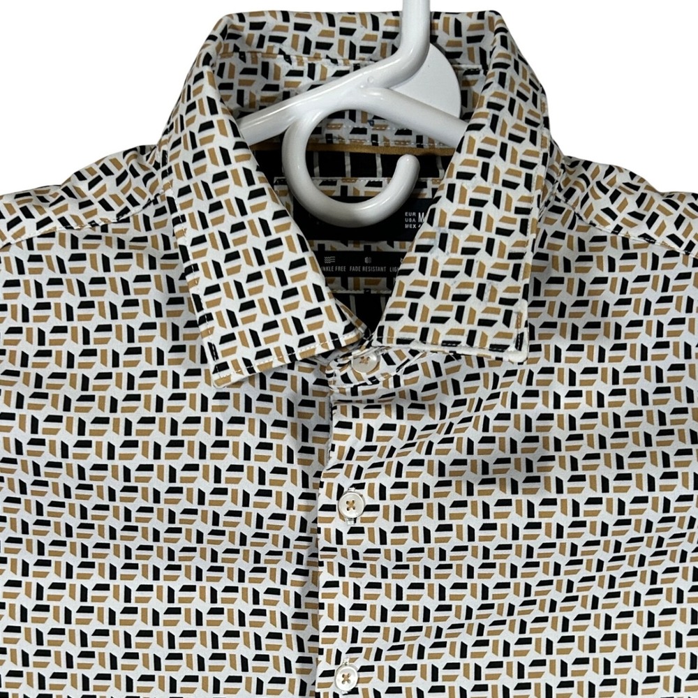 Cactus Man Ricky Singh Mens Geometric Short Sleeve Button Down Shirt Medium